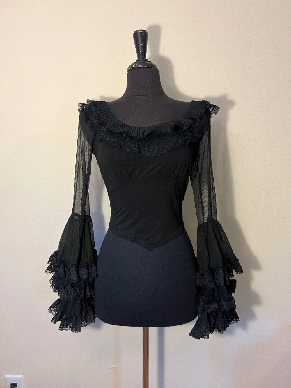 Dark in Love Gothic Victorian Mesh Bell Sleeve Top
